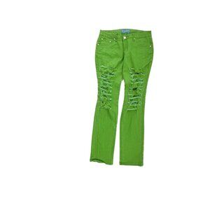 B Keams Distressed Slim Straight Women's size 9 Green Denim Jeans